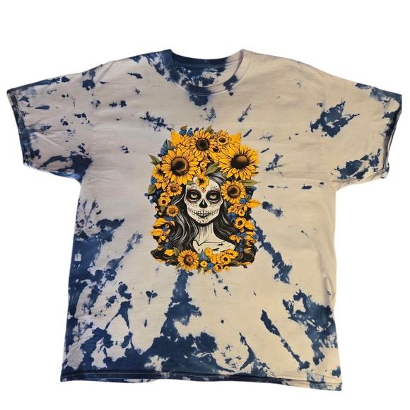 FRUIT of the LOOM Upcycle Shirt Sugar Skull Tie Dye Unisex Tee XL - Picture 4 of 8